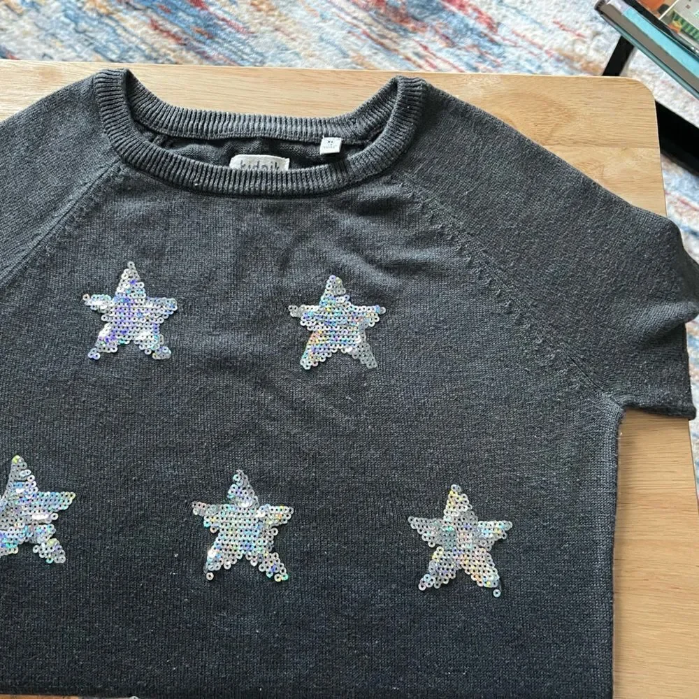 Girls long sleeve sweater with silver sequin star detail